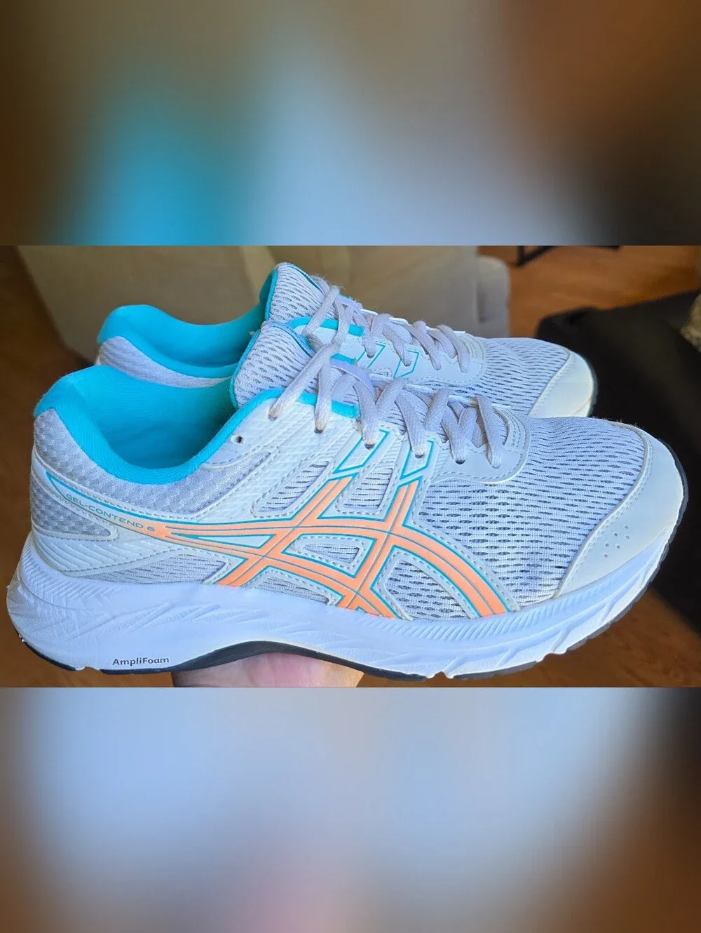 Sz 8 Women's ASICS GEL CONTEND 6 Glacier Gray/Coral Running Shoes